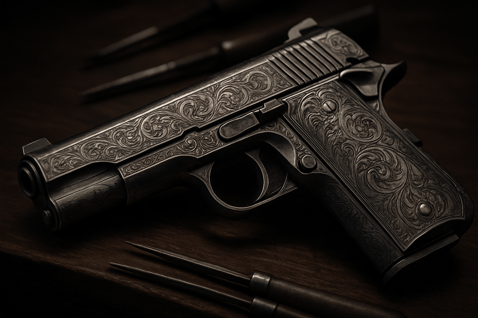 20250908 1117 Intricately Engraved Pistol simple compose 01k4myecwff5pswpzpq6e2pe0c