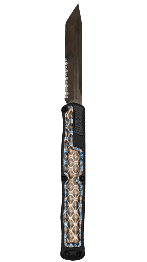 HERETIC KNIVES | CLERIC 2 | TANTO DLC SERRATED | FLAMED TITANIUM INLAY | H019-6B-FTI