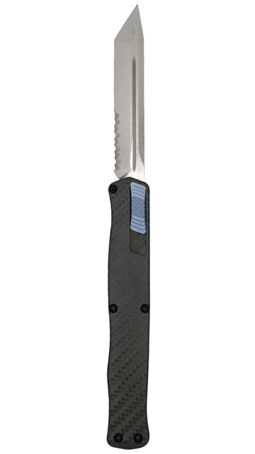 HERETIC KNIVES | CLERIC II | TANTO STONEWASH | SERRATED CARBON FIBER W/ BLUE TI ACCENTS | H019-2B-CF/BLU