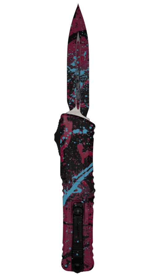 Microtech Combat Troodon D/E Gen III | Signature Series Black / Pink Light Blue Splatter | 1142-1 BKPK LBSPLS