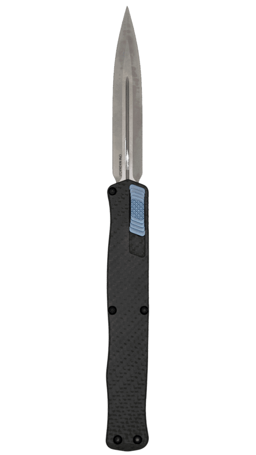 HERETIC KNIVES | CLERIC II | DOUBLE EDGE | STONEWASH CARBON FIBER W/ BLUE | TI ACCENTS | H020-2A-CF/BLU
